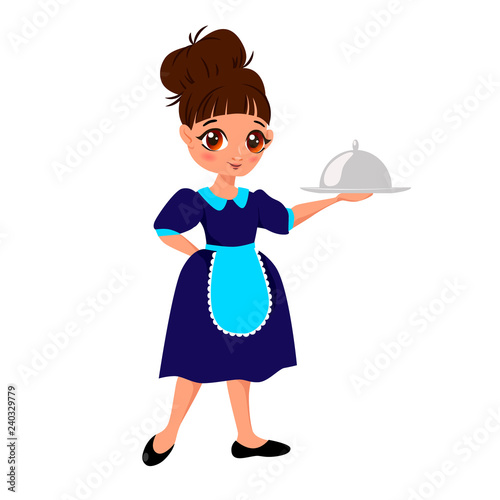 Vector illustration of a waitress with a dish isolated on white