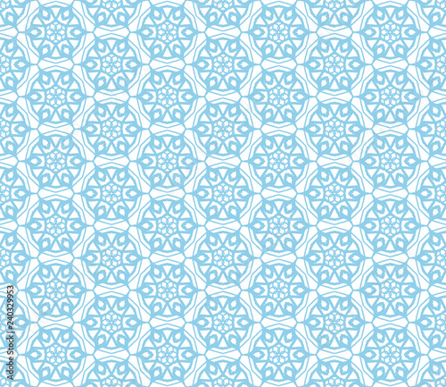 Abstract seamless kaleidoscope design blue color background. Creative raster illustration beautiful texture.