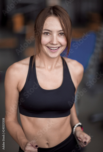 close up.portrait of an attractive woman in the gym