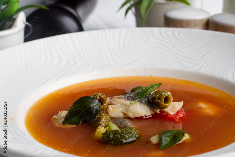 fish soup with broccoli and sea bass fish soup with broccoli and sea bass