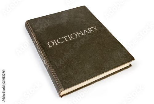 Old hardback dictionary on a white background