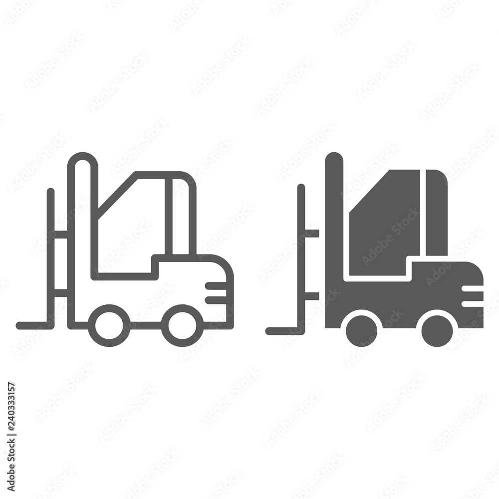Forklift line and glyph icon, warehouse and shipping, vehicle sign, vector graphics, a linear pattern on a white background. Forklift line and glyph icon, warehouse and shipping, vehicle sign, vector graphics, a linear pattern on a white background.