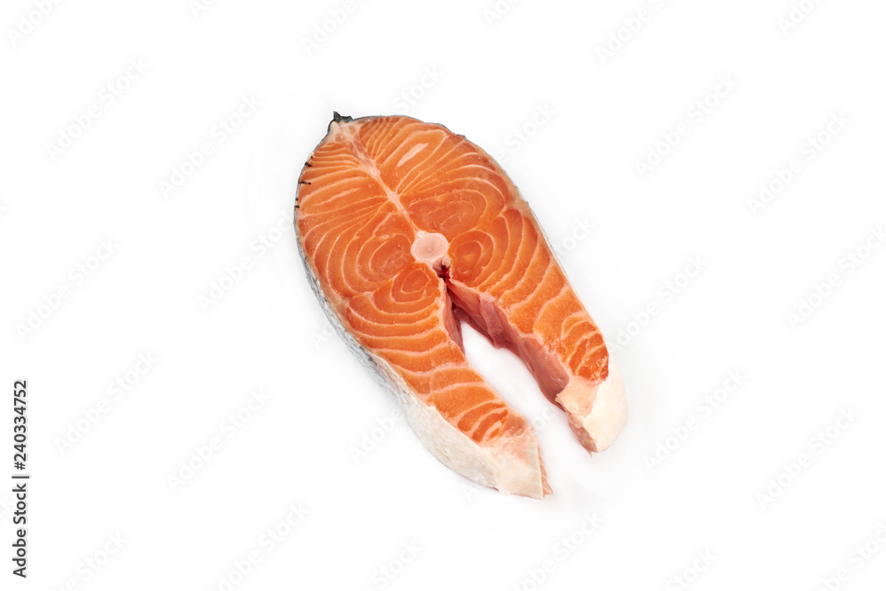 steak of a red fish salmon isolated on white background. steak of a red fish salmon isolated on white background.
