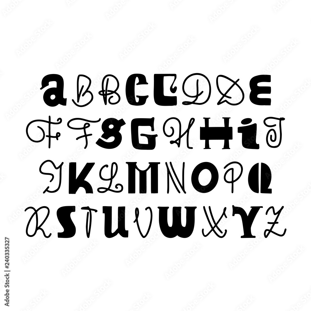 Lettering Handmade Font Decorative Alphabet Black Color For The Design Of Posters Write Postcards And Slogans Playful Style Stock Vector Adobe Stock