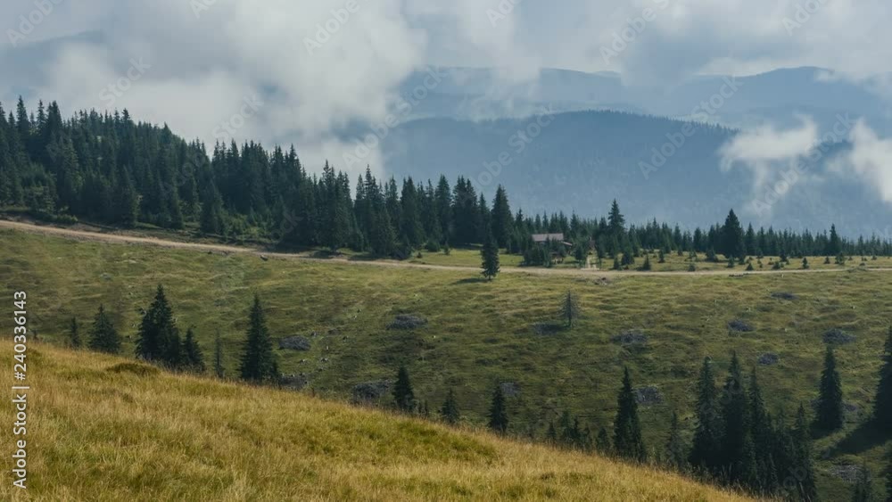 Panorama with chalet in Parang mountains, Romania. Time lapse footage Panorama with chalet in Parang mountains, Romania. Time lapse footage