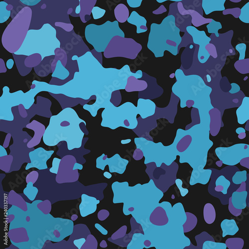 Purple camouflage seamless pattern for your design. Blue  violet camouflage fabric. Vector camo texture. 