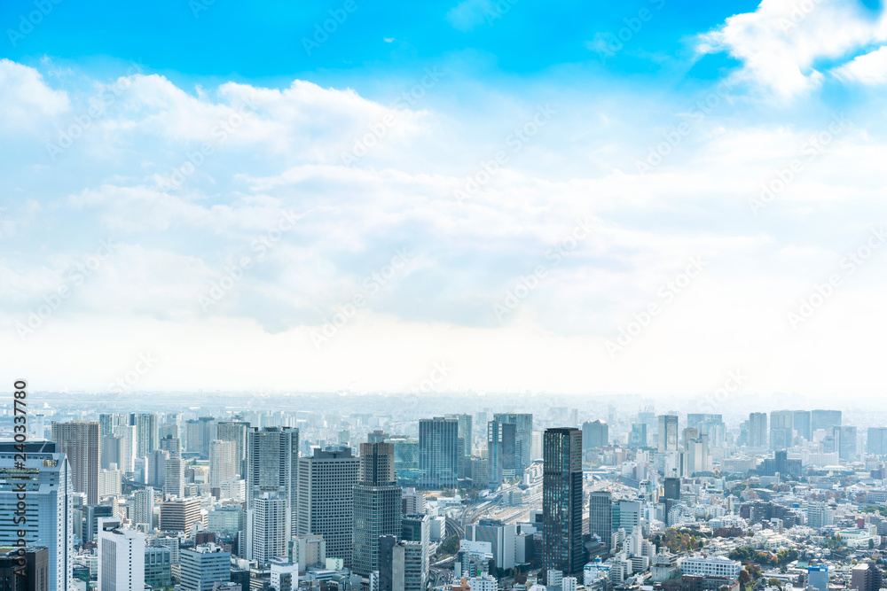 urban city skyline aerial view in Tokyo, Japan