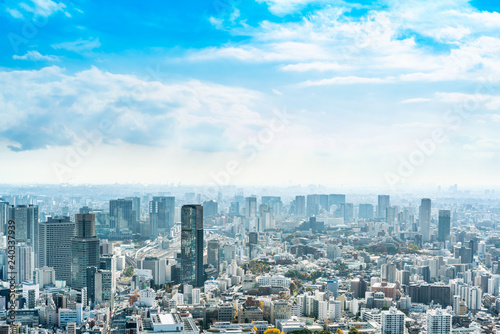 urban city skyline aerial view in Tokyo  Japan