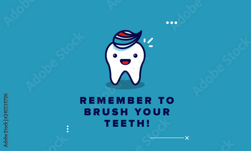 Remember to brush your teeth Health poster with Happy Tooth Vector Illustration
