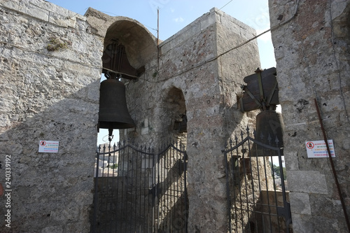 Upper point of medieval campanille in Erice, Sicily, Italy photo