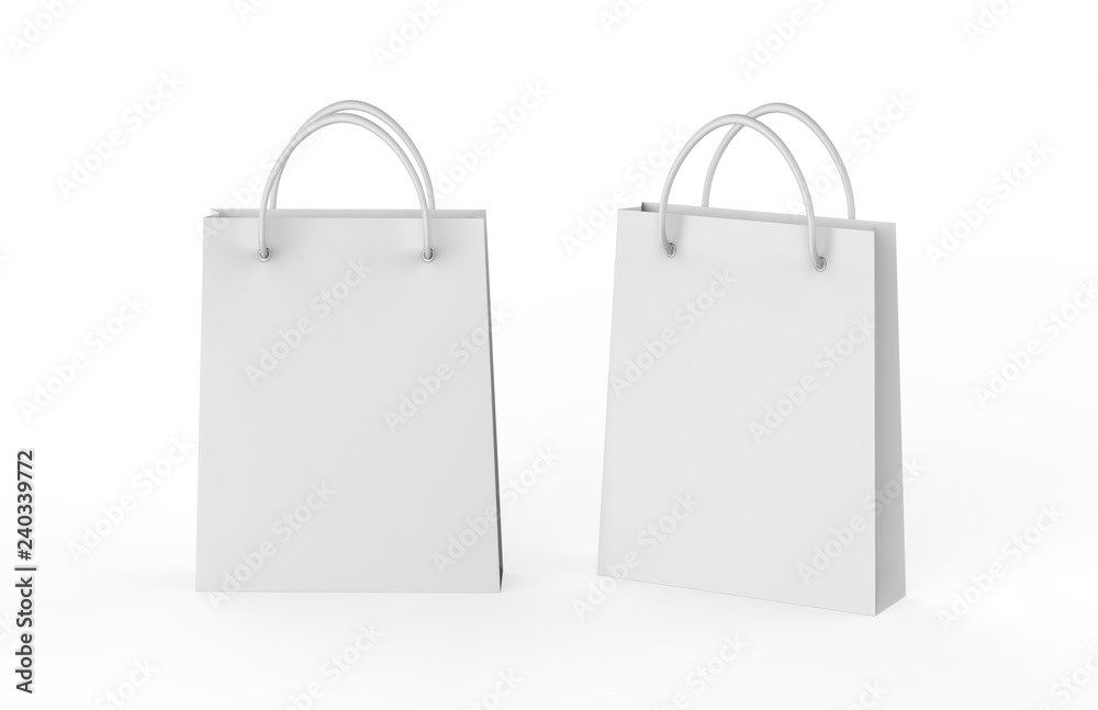 Blank shopping bag mock-up on isolated white background, 3d illustration Blank shopping bag mock-up on isolated white background, 3d illustration