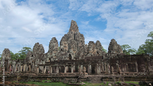 Faces of Bayon temple in Angkor Thom  Siemreap  Cambodia. The Bayon Temple  Prasat Bayon   is a richly decorated Khmer temple at Angkor   ancient architecture in Cambodia