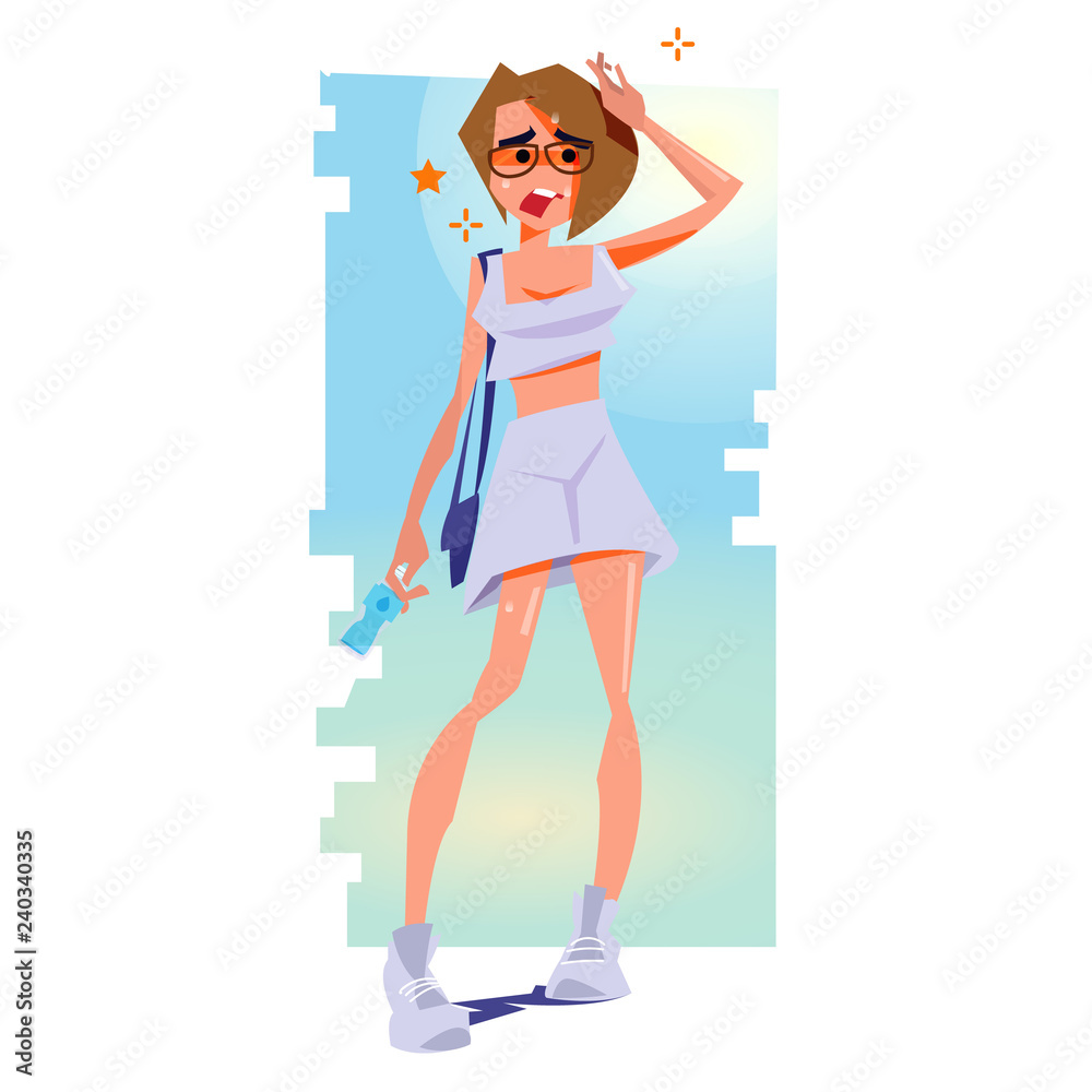 Girl tired due to high temperature. hot weather and get heat stroke - vector Girl tired due to high temperature. hot weather and get heat stroke - vector