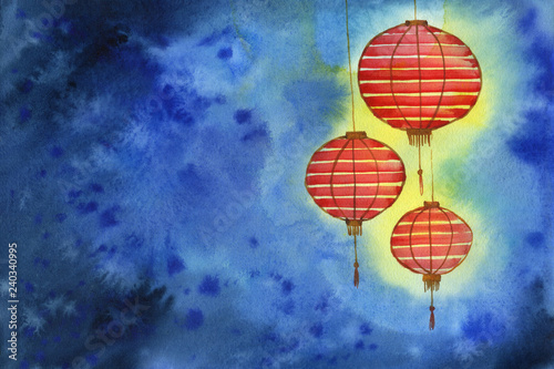 watercolor red chinese lanterns