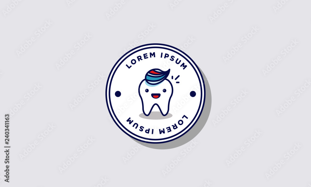 Cute Happy Tooth Badge Sticker with Toothpaste Vector Illustration