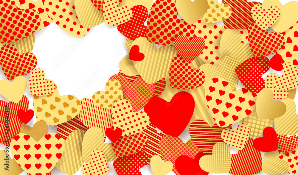Valentine's Day background. Red and gold paper hearts Valentine's Day background. Red and gold paper hearts