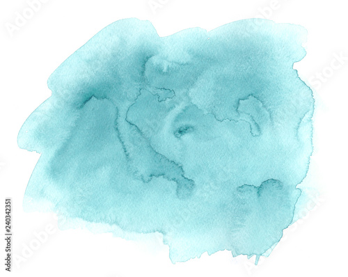 Sea blue watercolor abstract hand paint texture with stains and spots on white paper. Illustration background for design.