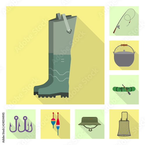 Isolated object of fish and fishing sign. Set of fish and equipment stock vector illustration.