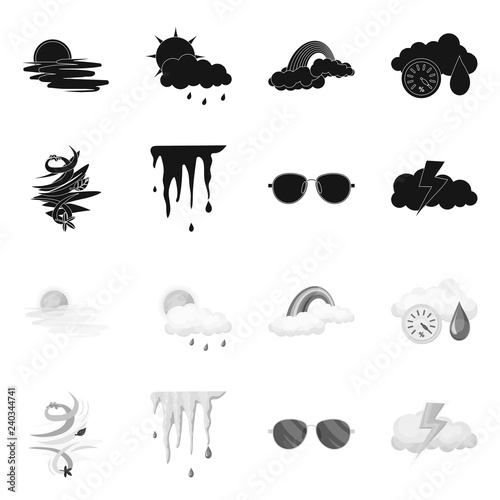 Vector design of weather and climate sign. Set of weather and cloud vector icon for stock.
