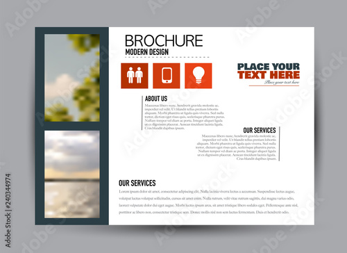 Flyer, brochure, billboard template design landscape orientation for business, education, school, presentation, website. Red and grey color. Editable vector illustration.