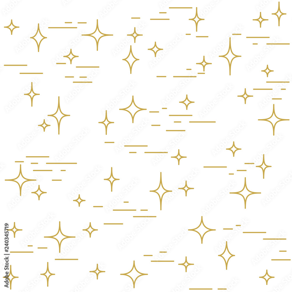 Modern stylish linear design with stars in gold. Seamless vector pattern