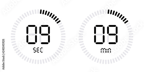 Timer countdown with minutes and seconds Icons.