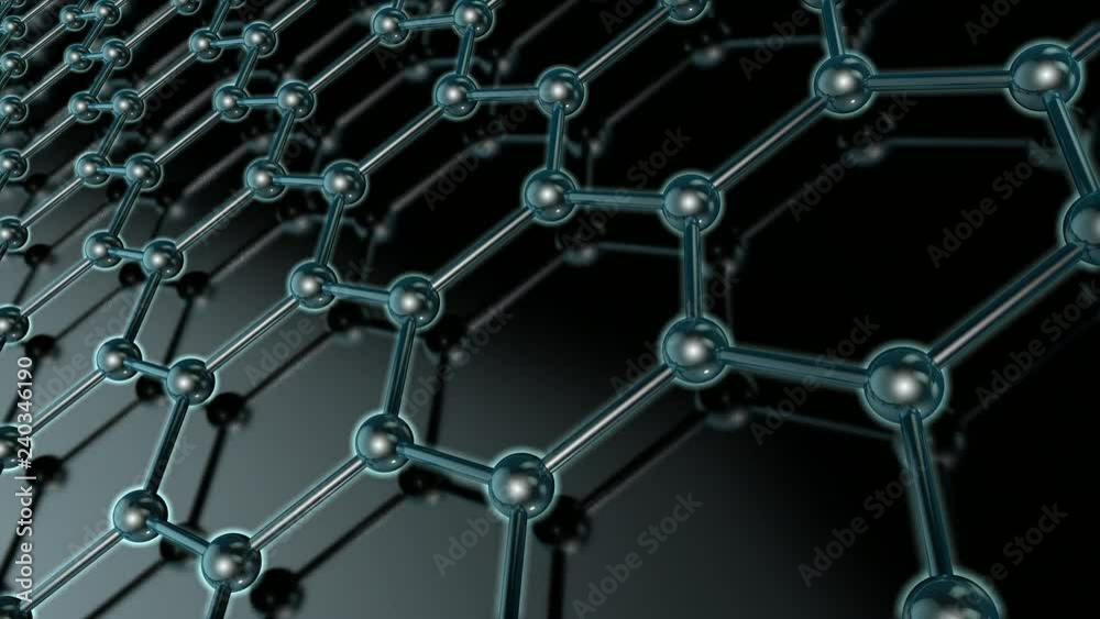 3D animation of graphene molecule movement on a black background. 3D animation of graphene molecule movement on a black background.