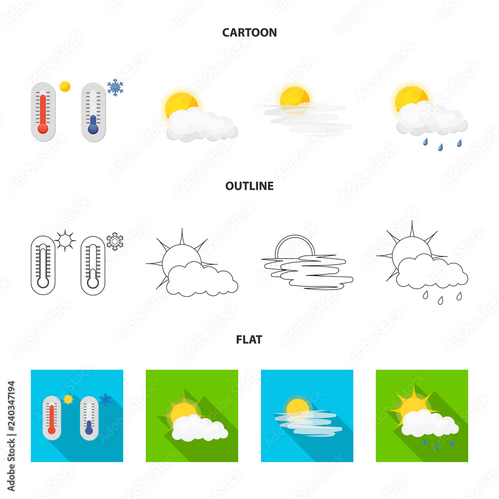 Vector illustration of weather and climate sign. Collection of weather and cloud vector icon for stock.