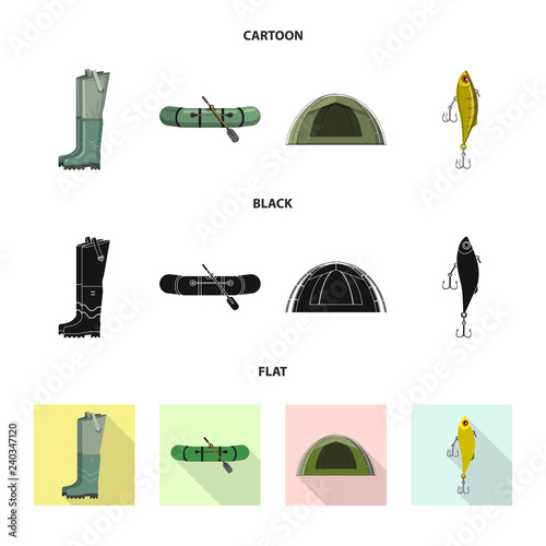 Vector design of fish and fishing symbol. Collection of fish and equipment stock symbol for web.