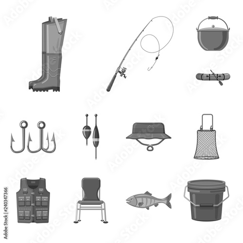 Isolated object of fish and fishing logo. Collection of fish and equipment vector icon for stock.