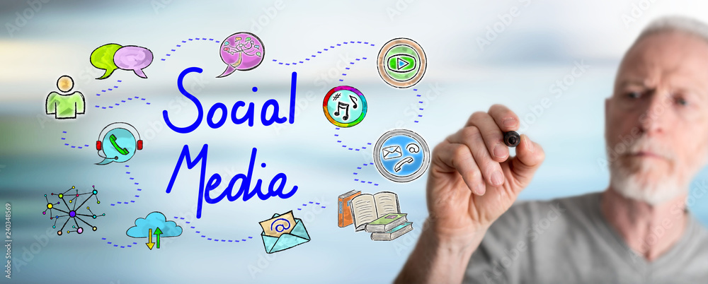 Man drawing social media concept Man drawing social media concept