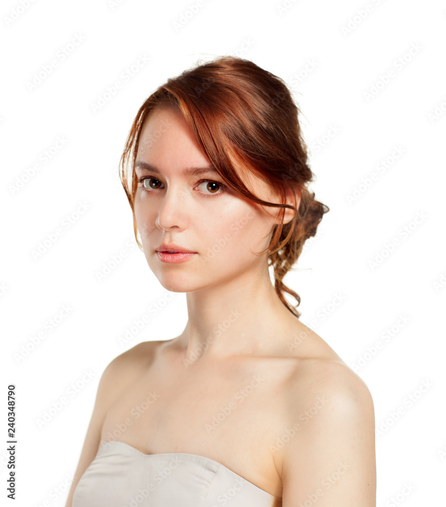 Casual portrait of beautiful woman isolated on white background in studio. Casual portrait of beautiful woman isolated on white background in studio.