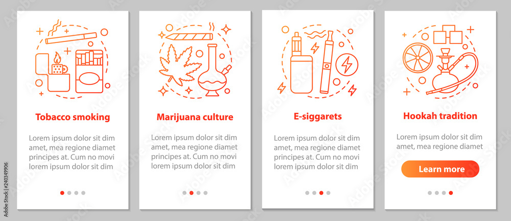 Smoking onboarding mobile app page screen with linear concepts
