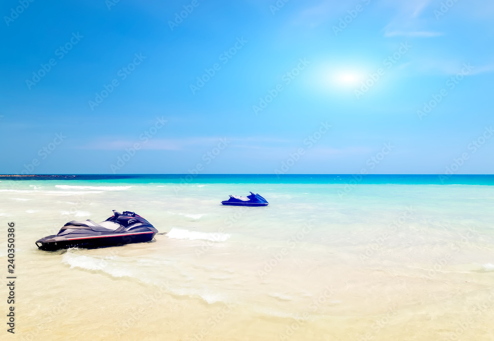 Sunlight sunset tropical sea scooter jet ski