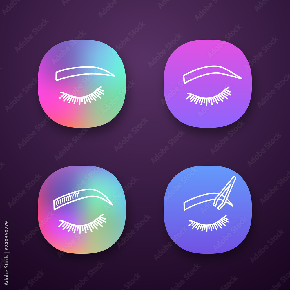Eyebrows shaping app icons set Eyebrows shaping app icons set