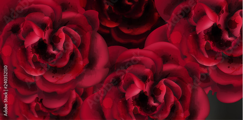 Red roses watercolor background template Vector. Invitation card, Valentine, ...