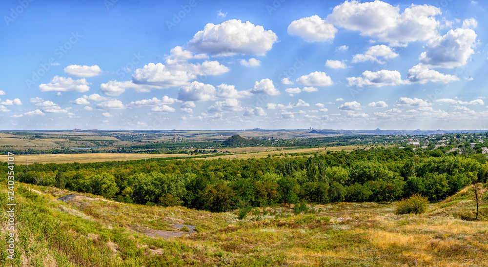 Panorama of the Donetsk steppe from the top of the waste heap