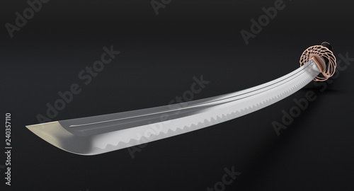 Japanese sword Katana  on dark background 3d illustration