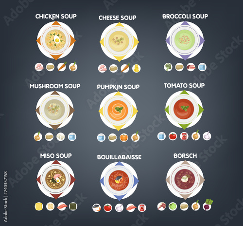 Bowl with the hot tasty soup set