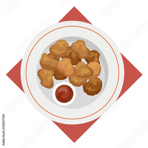 Chicken nuggets meal. Crispy snack with sauce