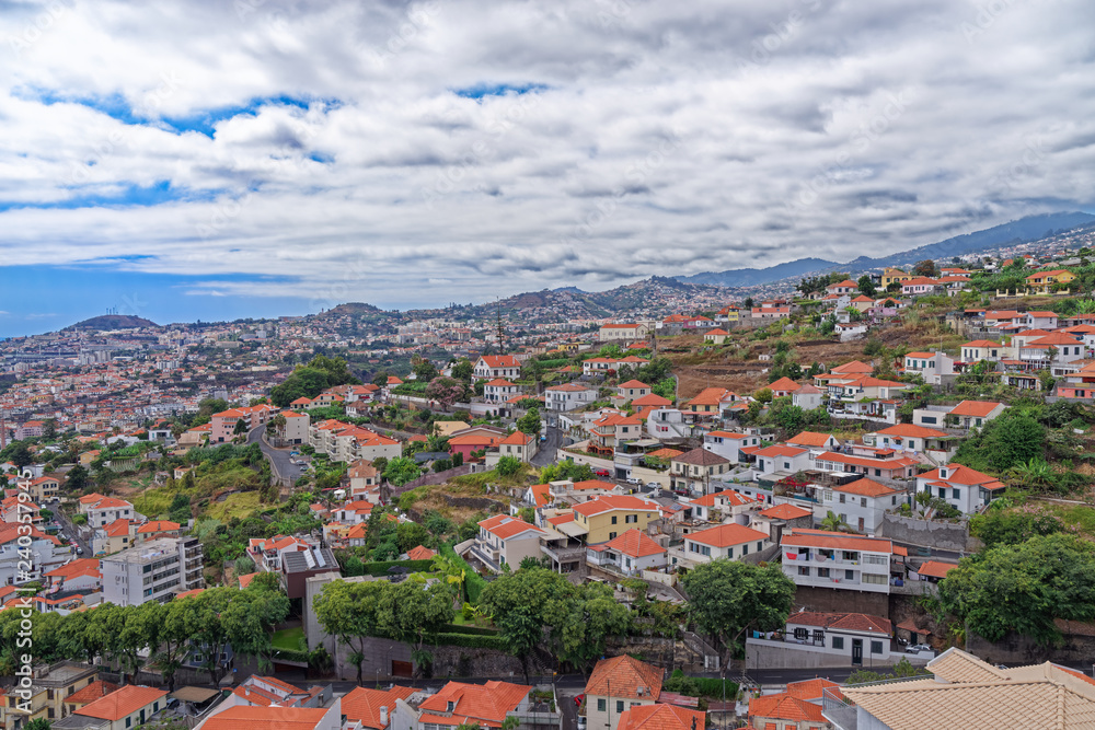 Beautiful panoramic view at residential district on Madeira island, Portugal