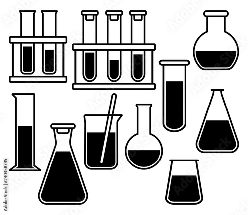 Set of black chemical flasks. Vector illustration