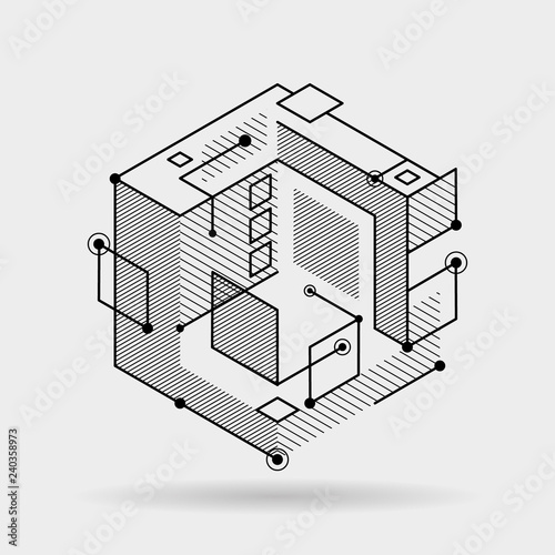 Abstract cubic lines elements technical 3D isometric background design vector illustration