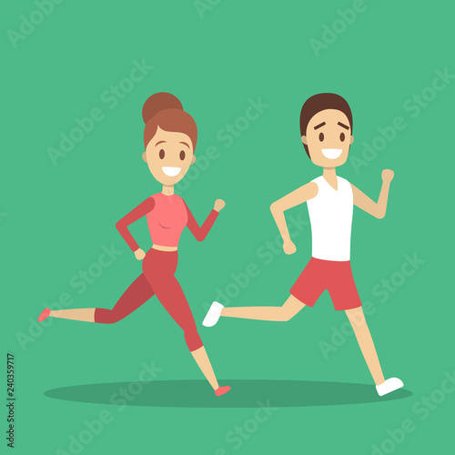 Couple of jogger run together. Sport training