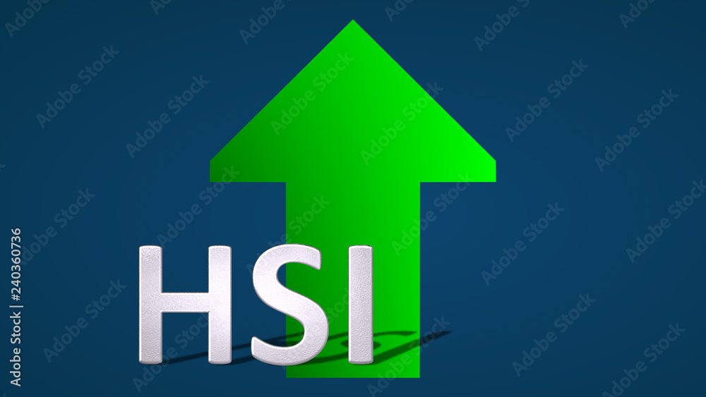 The Hong Kong stock market index Hang Seng Index or HSI is going up. A green