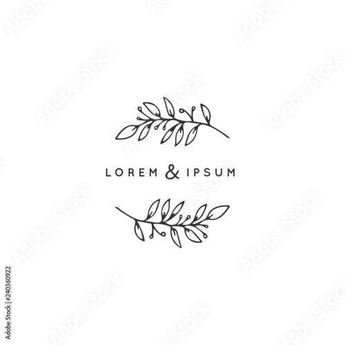 Vector hand drawn floral logo template in minimal style.