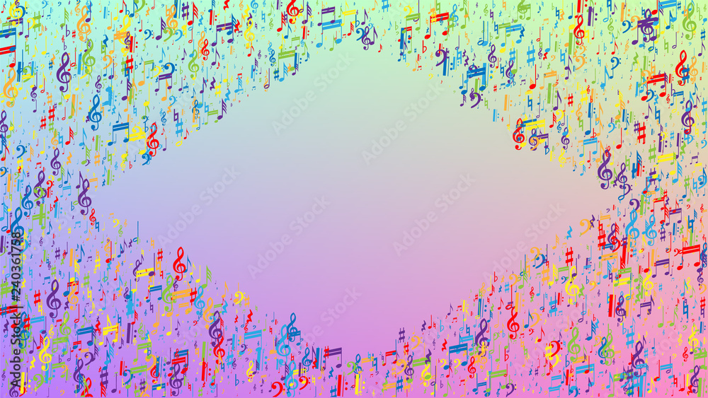 Random Musical Notes Image Disco Background. Colorful Musical Notes Symbol Falling on Hologram ...