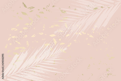 Autumn abstract foliage rose gold blush background. Chic trendy print with bo...