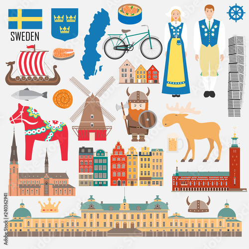 Set with design elements of symbols of Sweden