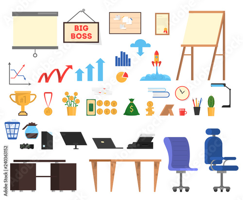 Office tools set. Collection of business icon